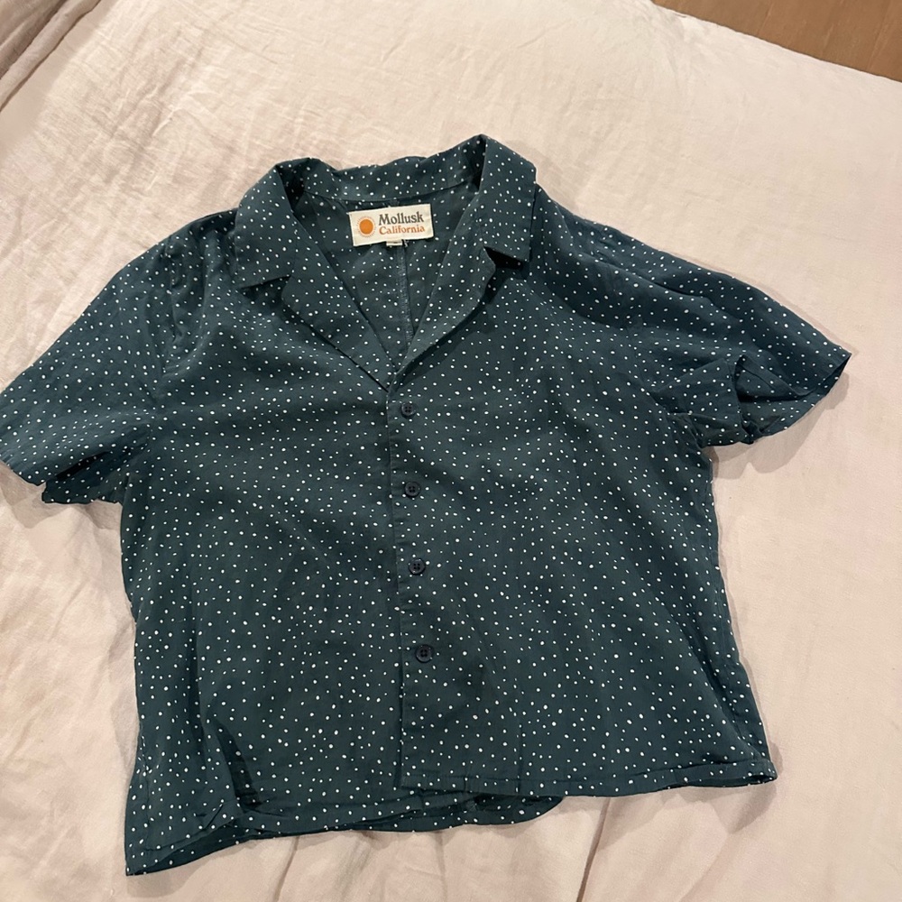 Mollusk California Women's Teal Dot Button-Down Shirt